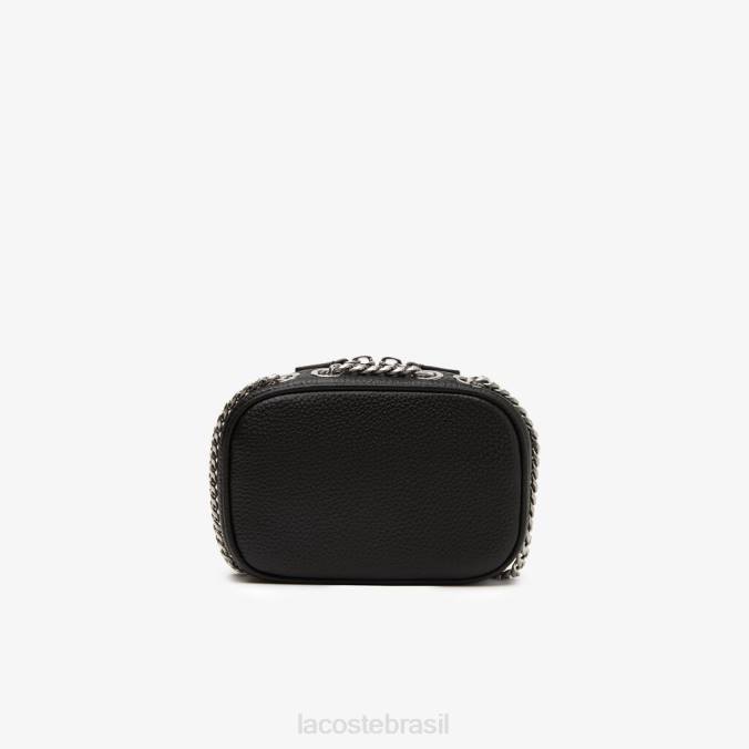 Lacoste mulheres bolsa de ombro quadrada de couro de grão superior preto P2PX2788 bolsas e artigos de couro