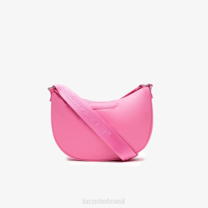 Lacoste mulheres bolsa meia lua com marca contrastante corrida de rosa selvagem P2PX2797 bolsas e artigos de couro