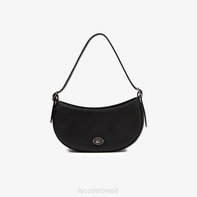 Lacoste mulheres bolsa meia lua de couro de grão superior preto P2PX2791 bolsas e artigos de couro