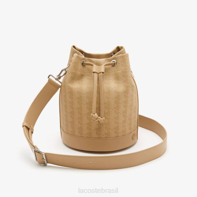 Lacoste mulheres bolsa bucket com estampa monogramada bege vienense P2PX2869 bolsas e artigos de couro