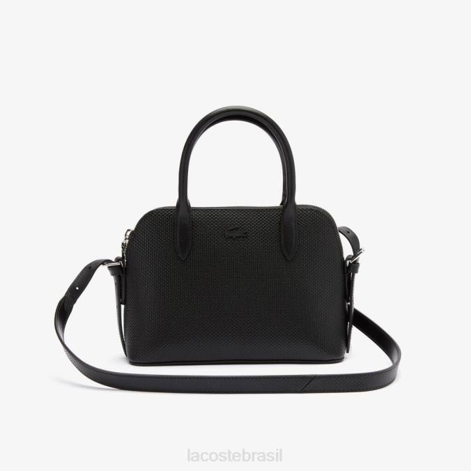 Lacoste mulheres bolsa de couro chantaco piquê com alça superior preto P2PX2831 bolsas e artigos de couro