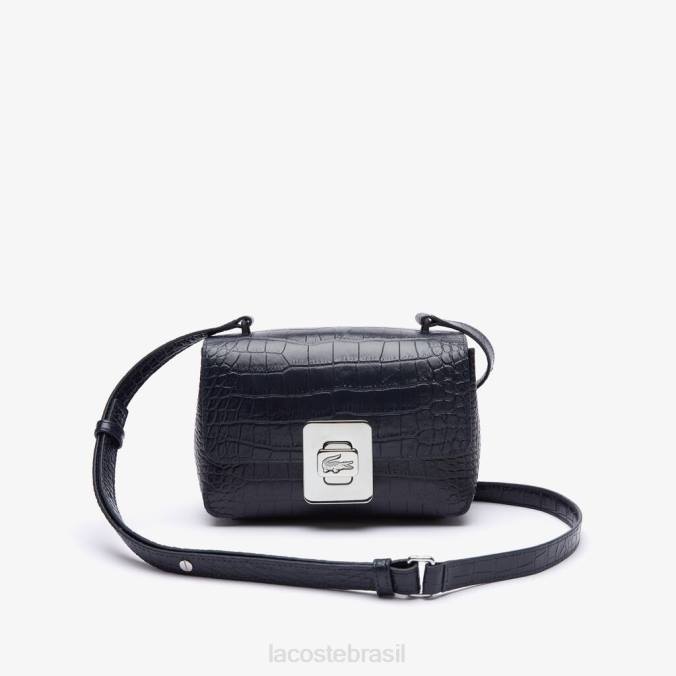 Lacoste mulheres bolsa de couro com fecho de metal amelia safira escura P2PX2832 bolsas e artigos de couro
