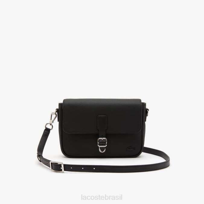Lacoste mulheres bolsa mensageiro com fivela preto P2PX2873 bolsas e artigos de couro