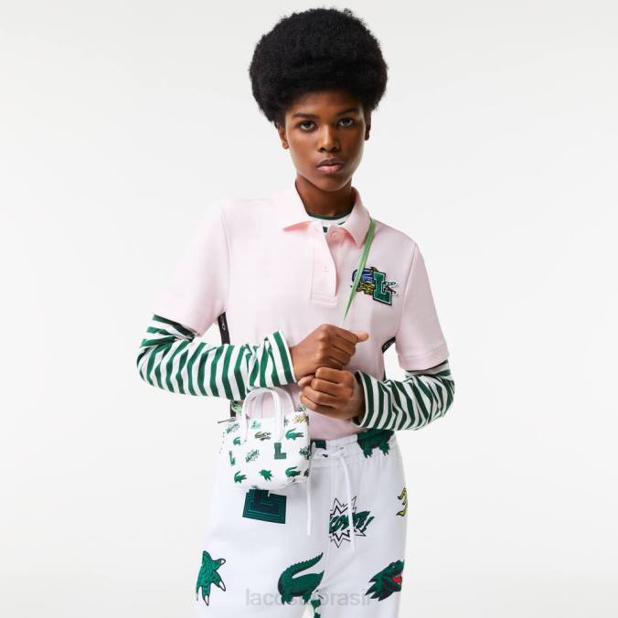 Lacoste mulheres bolsa nano com estampa de quadrinhos crocodilo branco por toda parte P2PX2883 bolsas e artigos de couro