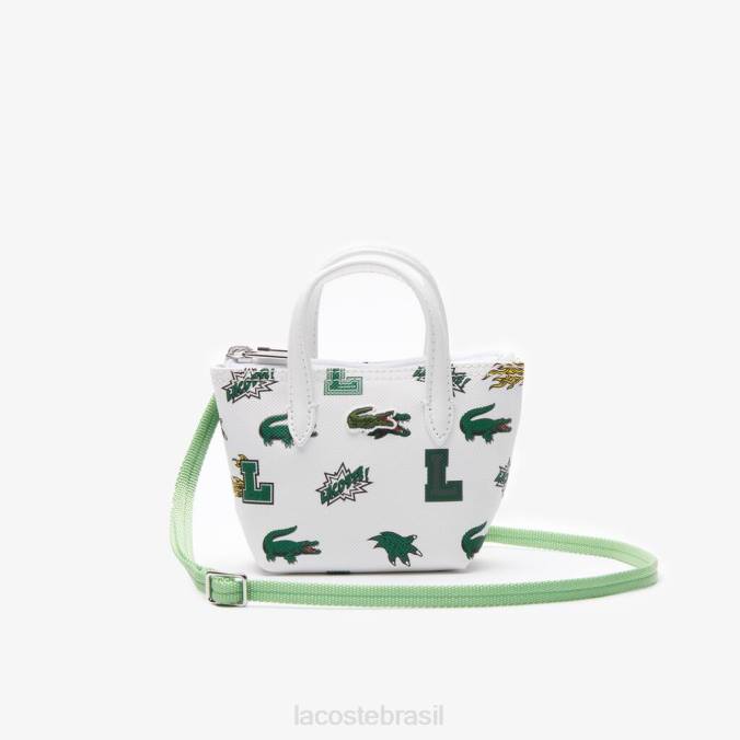 Lacoste mulheres bolsa nano com estampa de quadrinhos crocodilo branco por toda parte P2PX2883 bolsas e artigos de couro