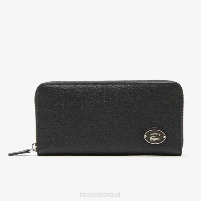 Lacoste mulheres carteira com zíper de placa de metal preto P2PX2895 bolsas e artigos de couro