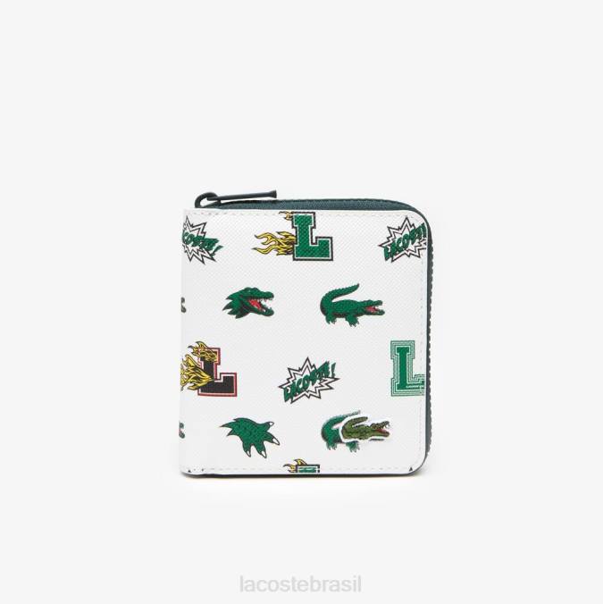 Lacoste mulheres carteira pequena com zíper e estampa de quadrinhos crocodilo branco por toda parte P2PX2893 bolsas e artigos de couro