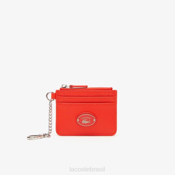 Lacoste mulheres porta-cartões de couro granulado com mosquetão corrida P2PX2809 bolsas e artigos de couro