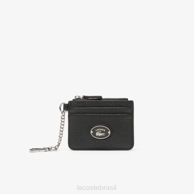Lacoste mulheres porta-cartões de couro granulado com mosquetão preto P2PX2810 bolsas e artigos de couro