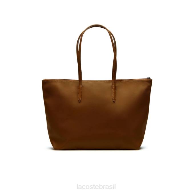 Lacoste mulheres l.12.12 sacola conceito com zíper marrom dourado P2PX2768 bolsas e artigos de couro