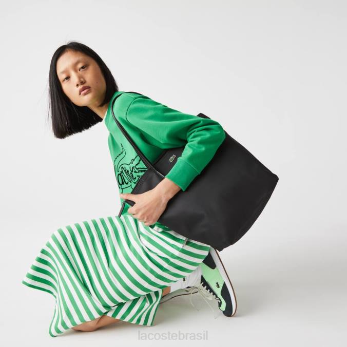 Lacoste mulheres l.12.12 sacola conceito com zíper vertical preto P2PX2847 bolsas e artigos de couro