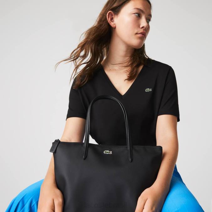 Lacoste mulheres l.12.12 sacola pequena com zíper conceito preto P2PX2804 bolsas e artigos de couro