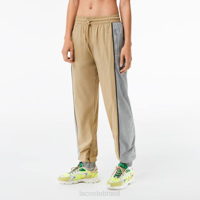 Lacoste mulheres calça esportiva com efeito perfurado bege/cinza P2PX2427 roupas