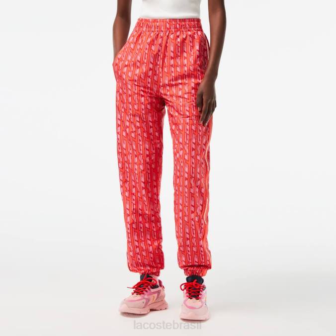 Lacoste mulheres calça esportiva com estampa de logo laranja/vermelho/rosa P2PX2396 roupas