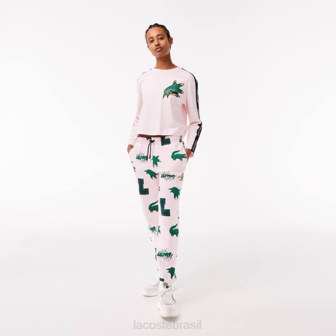 Lacoste mulheres calça esportiva com estampa de quadrinhos luz rosa P2PX2569 roupas