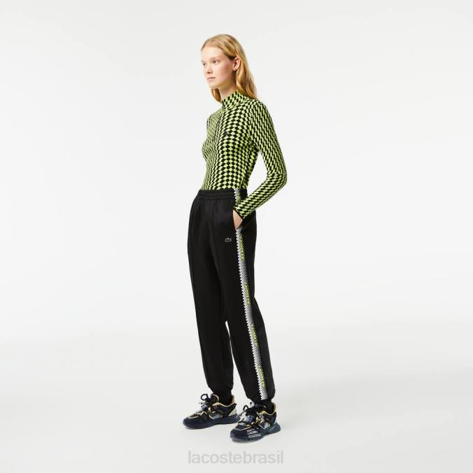 Lacoste mulheres calça esportiva listrada com logo preto P2PX2406 roupas