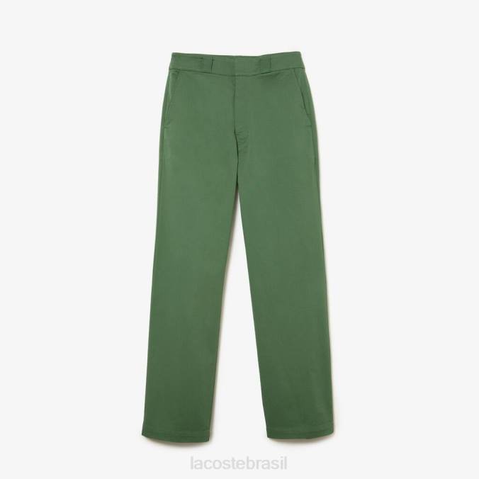 Lacoste mulheres calças de gabardine elásticas verde cáqui P2PX2457 roupas