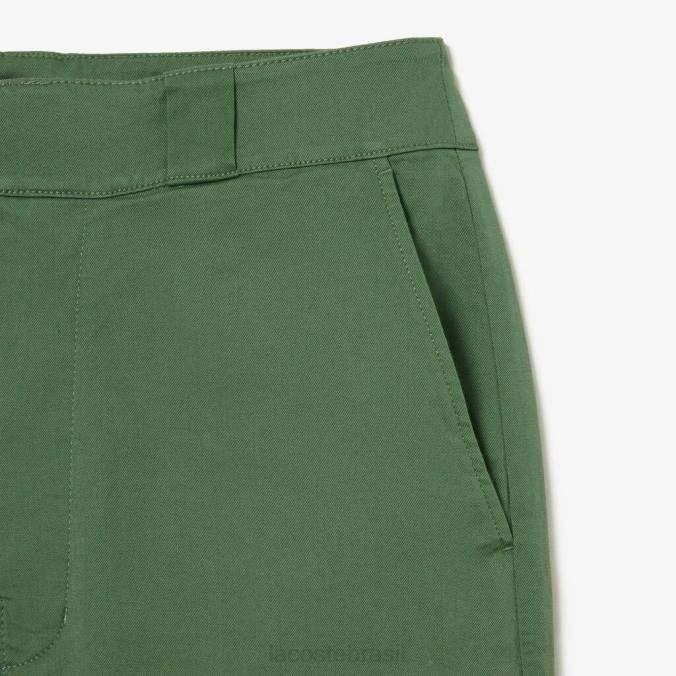 Lacoste mulheres calças de gabardine elásticas verde cáqui P2PX2457 roupas
