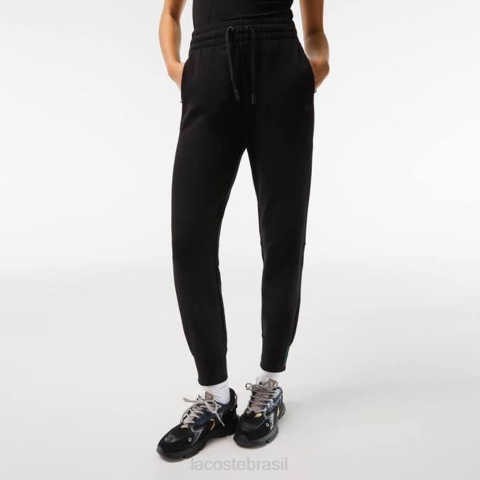 Lacoste mulheres calças de treino em jérsei de algodão preto P2PX2404 roupas