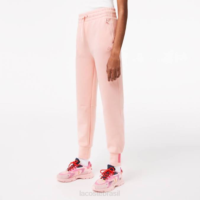 Lacoste mulheres calças de treino em jérsei de algodão rosa P2PX2403 roupas