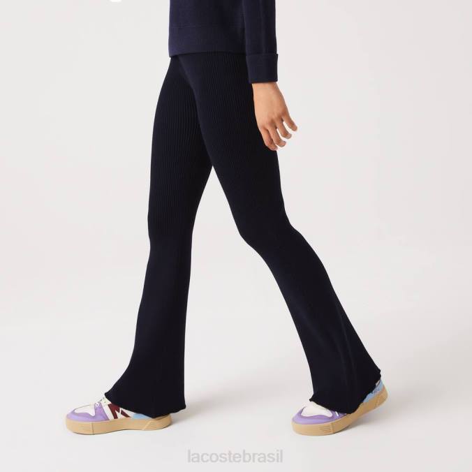 Lacoste mulheres legging de malha canelada sem costura azul-marinho P2PX2561 roupas