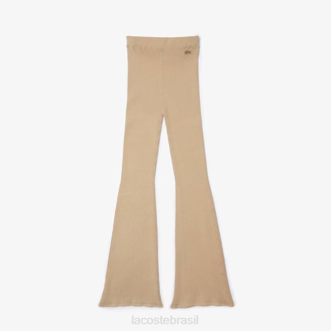 Lacoste mulheres legging de malha canelada sem costura bege P2PX2562 roupas