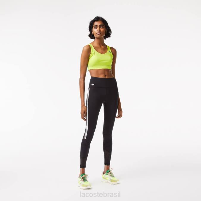 Lacoste mulheres legging esportiva com listras e logo preto P2PX2402 roupas