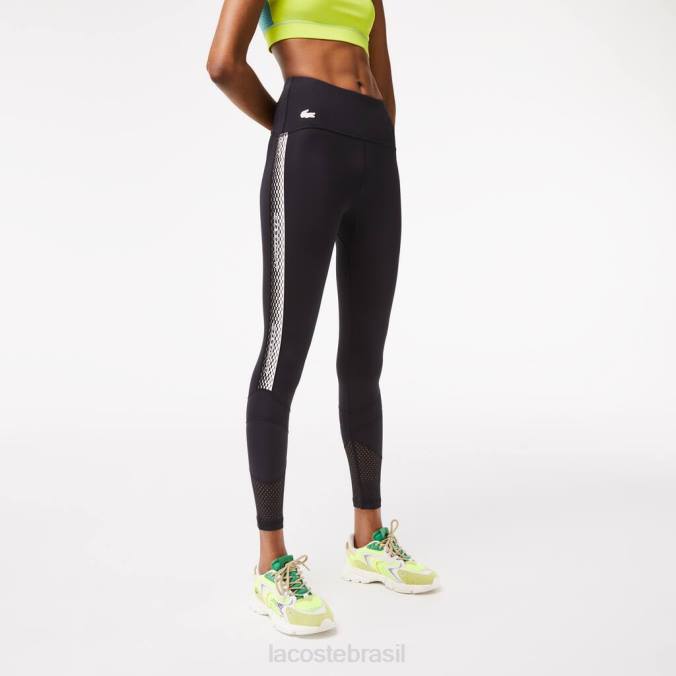 Lacoste mulheres legging esportiva com listras e logo preto P2PX2402 roupas