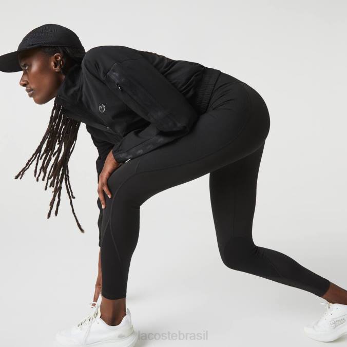 Lacoste mulheres leggings esportivas com efeito de malha color block preto P2PX2531 roupas