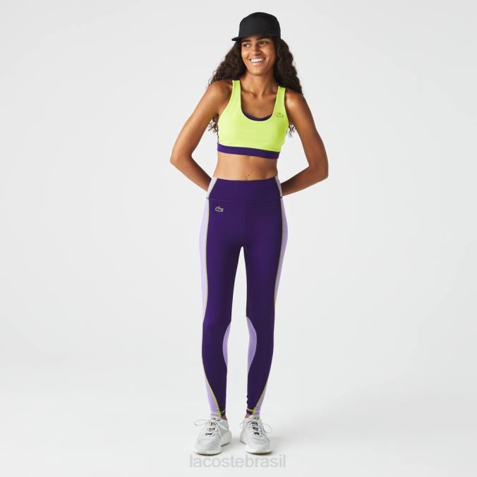Lacoste mulheres leggings esportivas com efeito de malha color block roxo P2PX2533 roupas