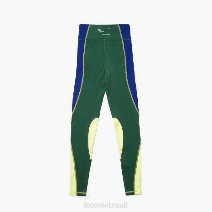 Lacoste mulheres leggings esportivas com efeito de malha color block verde/azul/amarelo chamativo P2PX2534 roupas