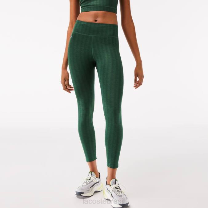 Lacoste mulheres leggings esportivas com estampa completa de cintura alta verde P2PX2573 roupas