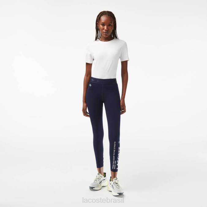 Lacoste mulheres leggings esportivas de poliéster reciclado com comprimento 7/8 azul-marinho P2PX2408 roupas