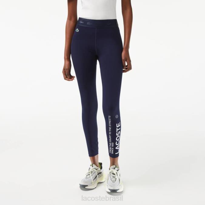 Lacoste mulheres leggings esportivas de poliéster reciclado com comprimento 7/8 azul-marinho P2PX2408 roupas