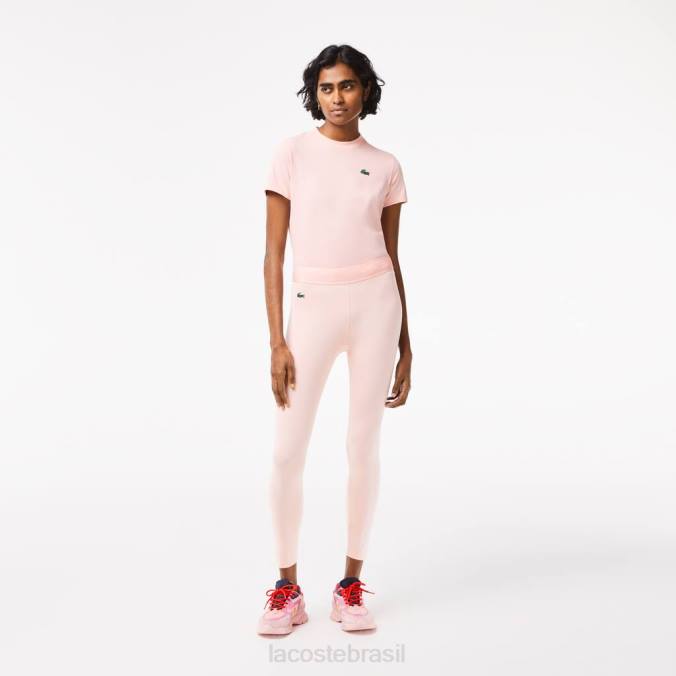 Lacoste mulheres leggings esportivas de poliéster reciclado com comprimento 7/8 rosa P2PX2409 roupas