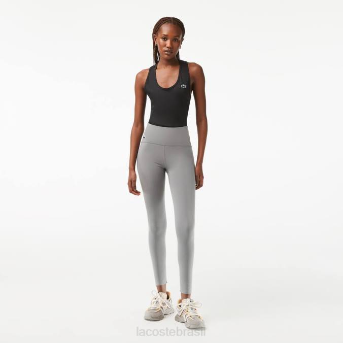 Lacoste mulheres leggings esportivas esculpidas em poliéster reciclado chino cinza P2PX2400 roupas