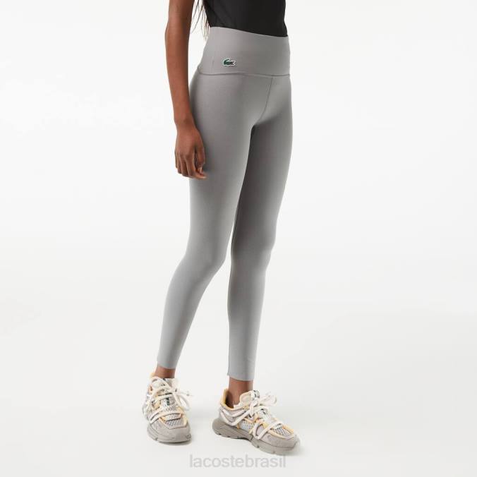 Lacoste mulheres leggings esportivas esculpidas em poliéster reciclado chino cinza P2PX2400 roupas