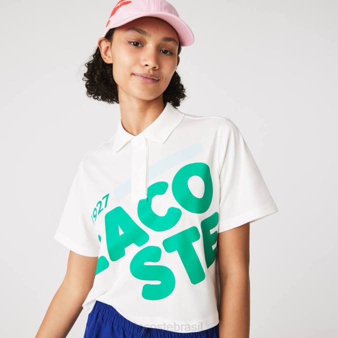 Lacoste mulheres Polo de algodão orgânico com estampa curta e folgada branco P2PX2525 roupas