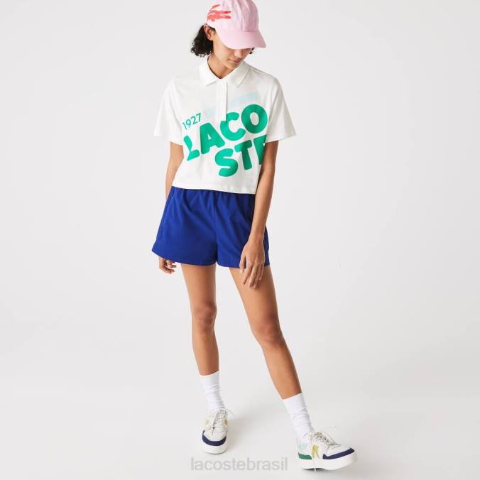 Lacoste mulheres Polo de algodão orgânico com estampa curta e folgada branco P2PX2525 roupas