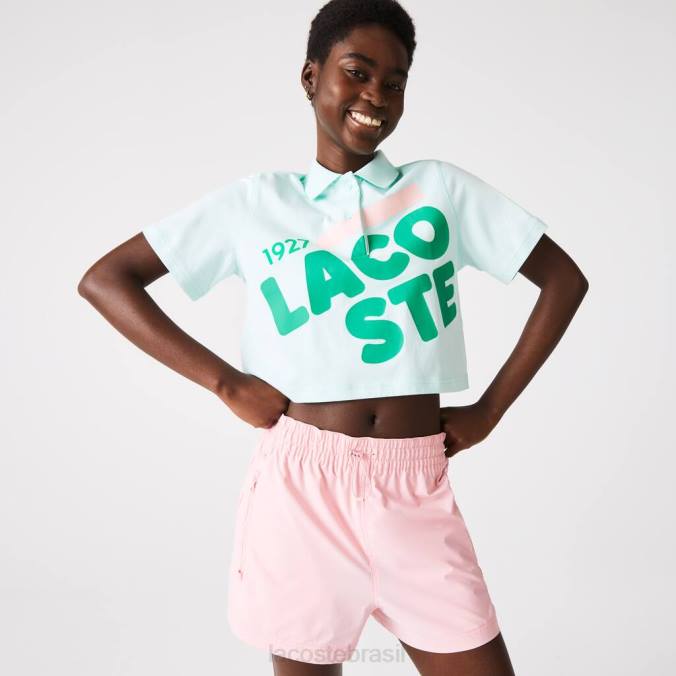 Lacoste mulheres Polo de algodão orgânico com estampa curta e folgada turquesa P2PX2526 roupas