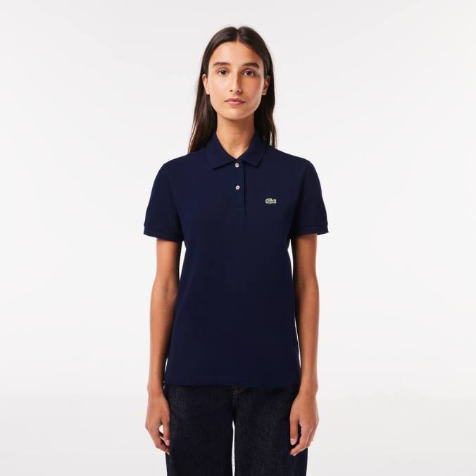 Lacoste mulheres Polo petit piquê de algodão macio de ajuste regular azul-marinho P2PX2365 roupas