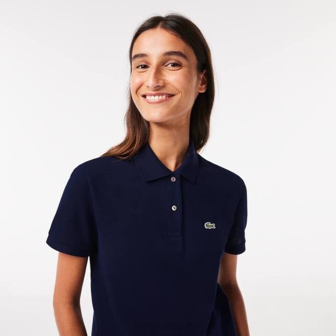 Lacoste mulheres Polo petit piquê de algodão macio de ajuste regular azul-marinho P2PX2365 roupas