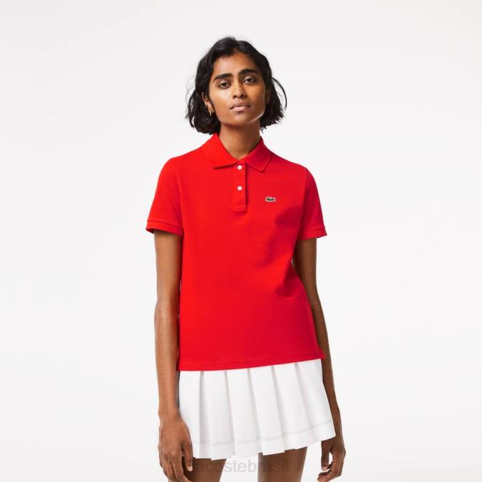 Lacoste mulheres Polo petit piquê de algodão macio de ajuste regular vermelho P2PX2502 roupas