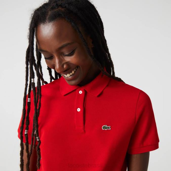 Lacoste mulheres Polo petit piquê de algodão macio de ajuste regular vermelho P2PX2504 roupas
