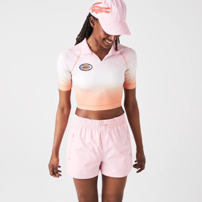 Lacoste mulheres pacote esportivo de verão curto gradiente e polo elástico rosa/branco/laranja P2PX2499 roupas