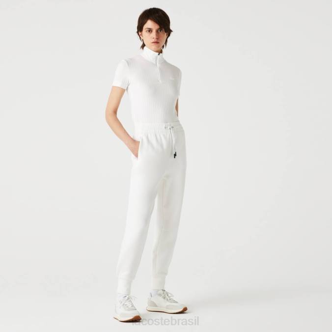 Lacoste mulheres polo com nervuras slim fit com gola alta e zíper branco P2PX2524 roupas