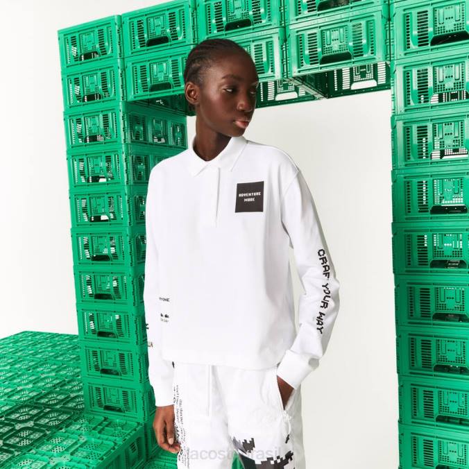 Lacoste mulheres polo de algodão oversized live x minecraft branco P2PX2523 roupas