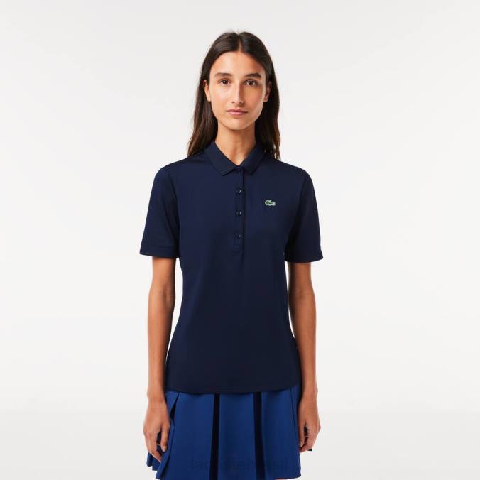 Lacoste mulheres polo de golfe elástico respirável esportivo azul marinho/branco P2PX2487 roupas