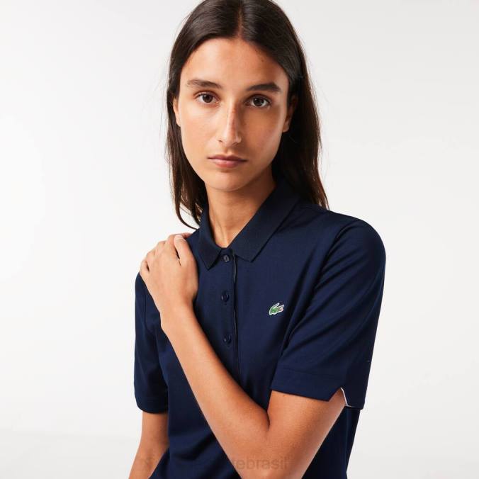 Lacoste mulheres polo de golfe elástico respirável esportivo azul marinho/branco P2PX2487 roupas