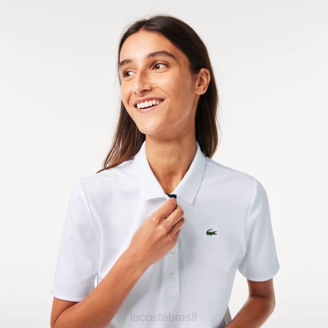 Lacoste mulheres polo de golfe elástico respirável esportivo branco/azul marinho P2PX2488 roupas
